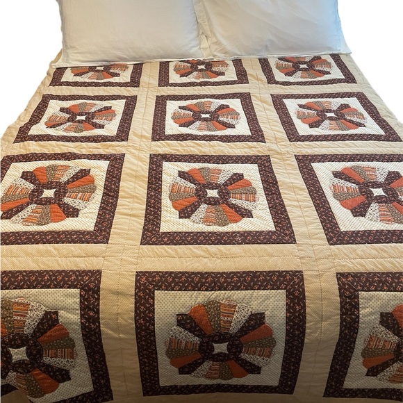 Other - Rustic Brown and Orange Geometric Quilt vintage queen quilt